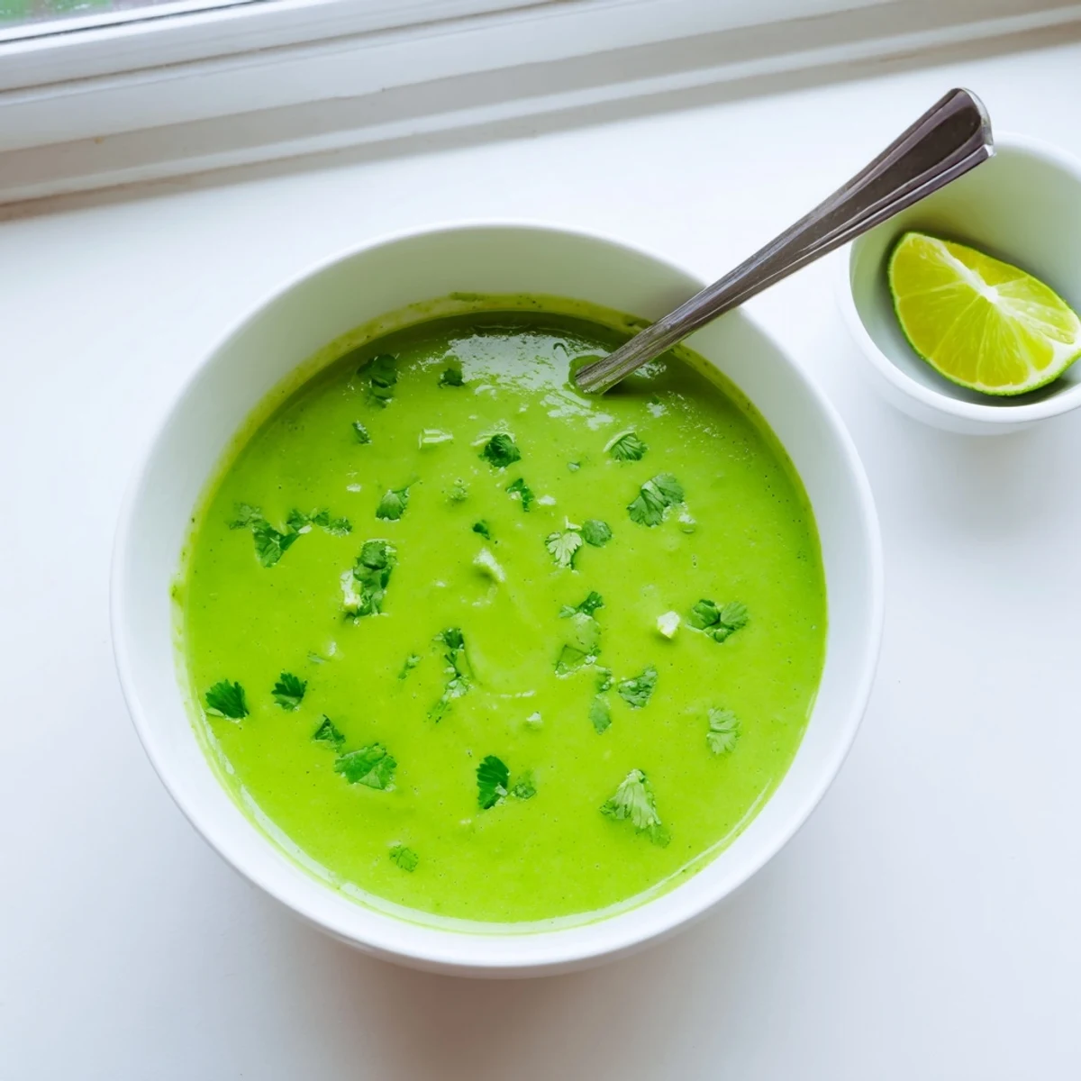 Vibrant homemade aji verde Peruvian sauce drizzled over crispy golden french fries