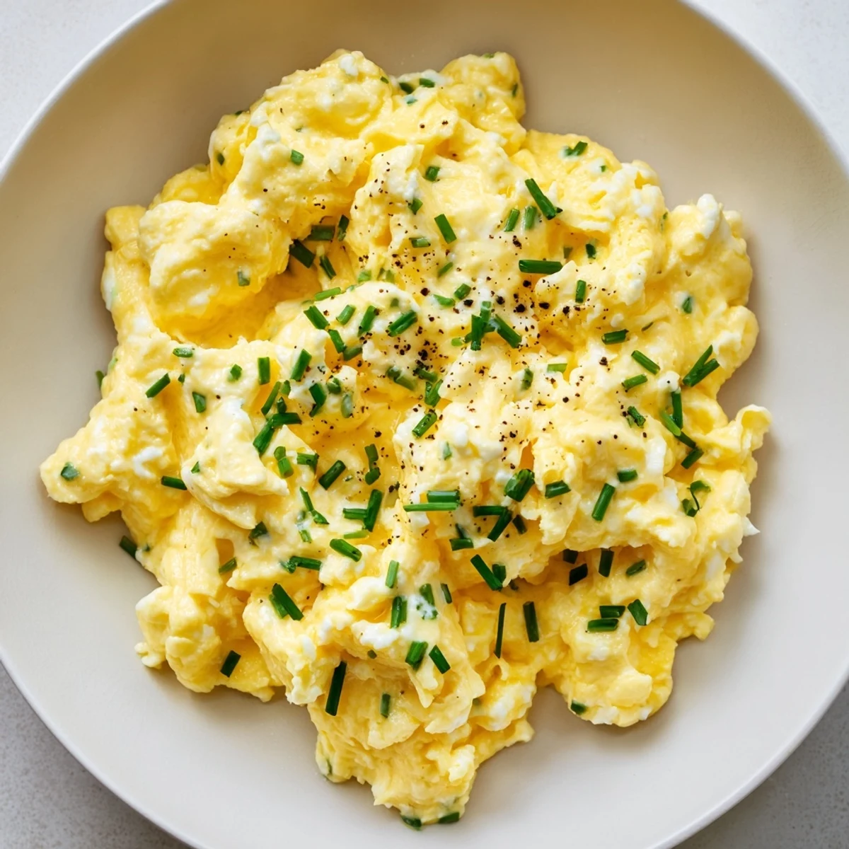 Forkful of Cottage Cheese Scrambled Eggs with Chives, best on warm rye toast.