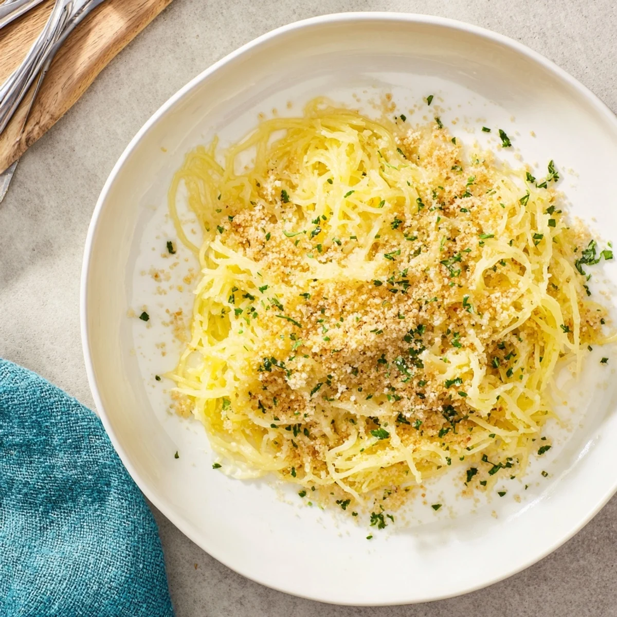Creamy cheese-cooked spaghetti squash strands in a bubbling casserole dish with melted sharp cheddar gruyere blend