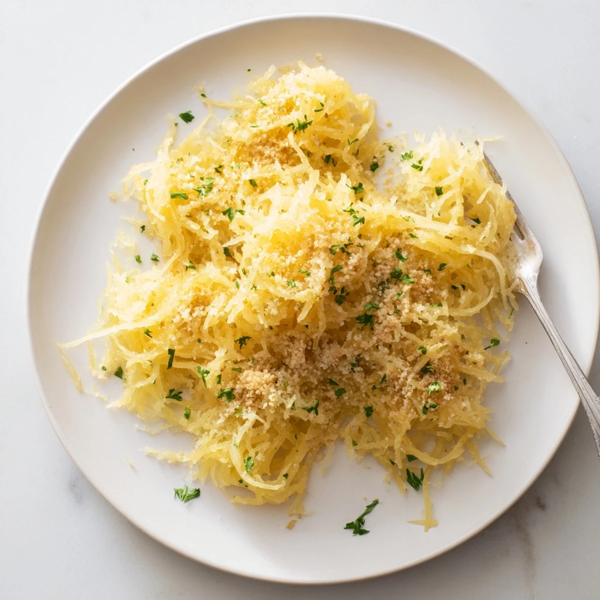 Roasted spaghetti squash tossed in homemade white cheese sauce baked until golden and bubbly for comfort food dinner