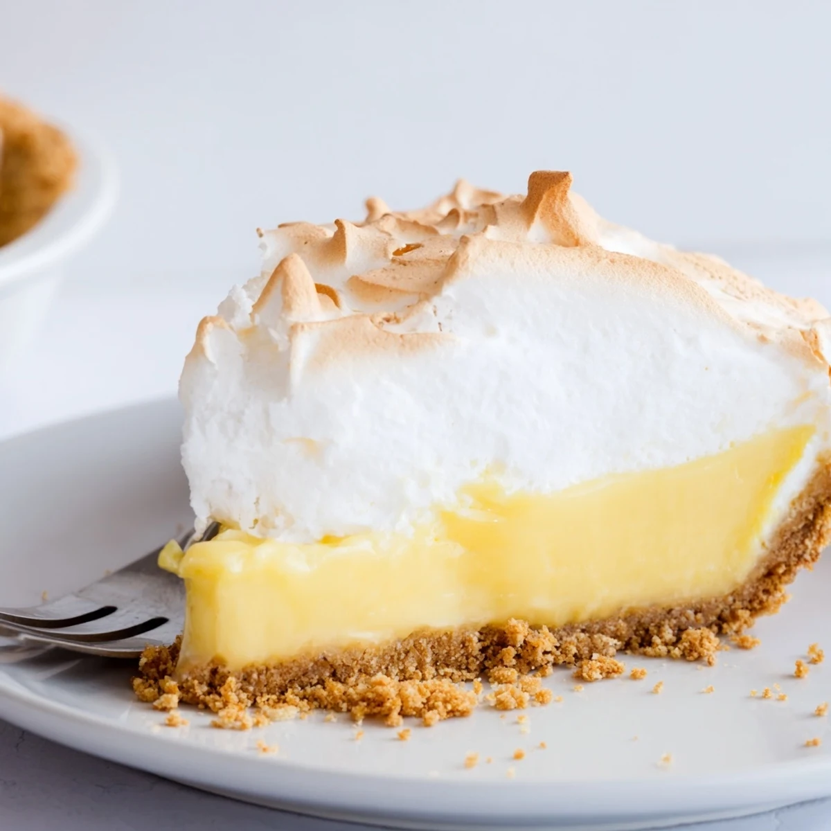 Bright yellow real lemon pie filling in a buttery graham cracker crust