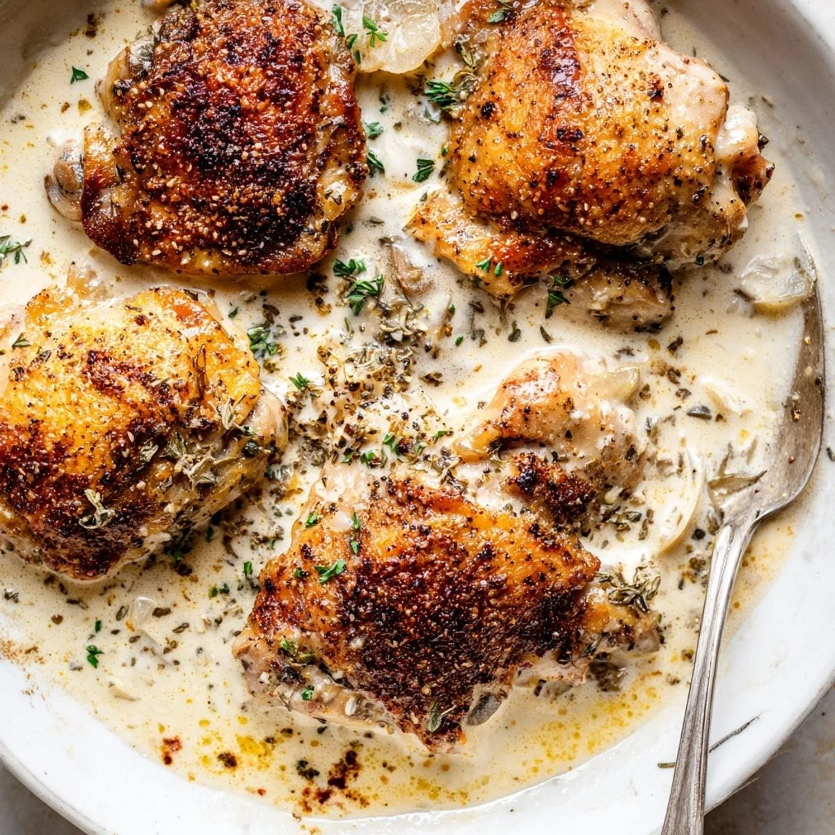 Creamy Oven Baked Chicken Thighs